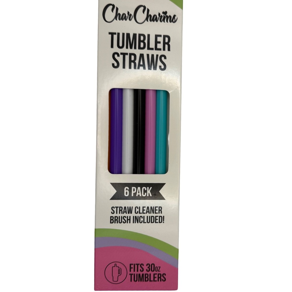 Char Charms Straws 6 Pack Cleaner‎ Brush Included Fits 30oz Tumble